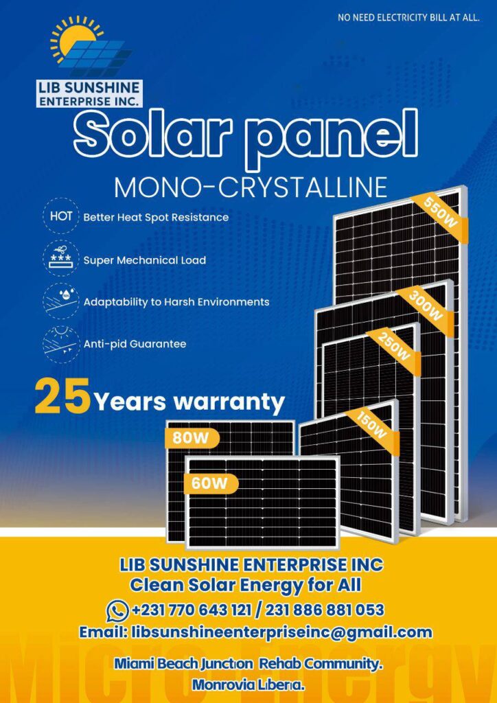 Mono Crystalline Solar Panel Supplier Liberia